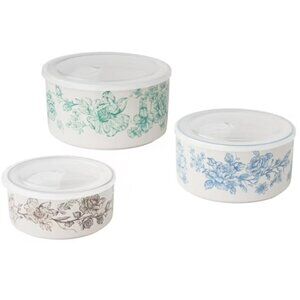 Pioneer Woman Agatha Nesting Baker Set With Lids 6pc Floral Blue Green Brown New